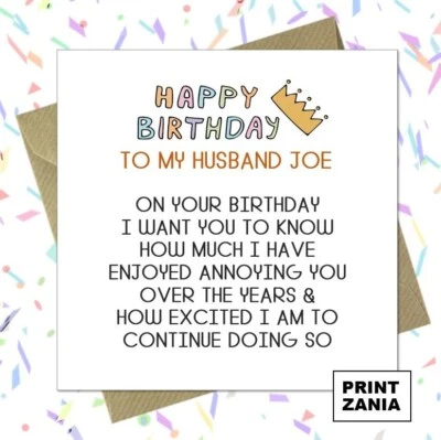 PRINTZANIA Personalised To my Husband Birthday Card Hubby Funny Adult Joke Humour Him BAV