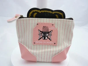 Lucky Bear porte monnaie à Zip rose motif rayures et micro 11 x 13 cm - Picture 1 of 2