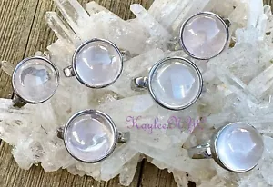 Wholesale Lot 7 Pcs Natural Rose Quartz White Bronze Rings Crystal Healing - Picture 1 of 2