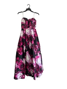 Jump Apparel Kleid Damen 7/8 Rosa Schwarz Blumen Midi Trägerlos Pullover Vintage - Bild 1 von 8