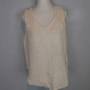 CLOTH & STONE Beige Oatmeal 100% Linen Sleeveless Relaxed Top m blouse pullover - Picture 1 of 14