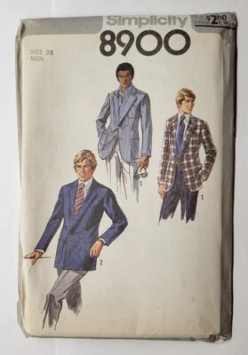 1979 Simplicity Sewing Pattern #8900 Size 38 Men's Lined Jackets UNCUT - Image 1 of 2