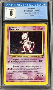 RARE! MEWTWO COSMOS HOLO (no stars) BASE 2 #10/130 CGC 8 NM MINT - Picture 1 of 3