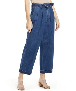 Vero Moda Kristina High-Rise Cropped Wide-Leg Jeans In Medium Blue Denim Size 25 - Picture 1 of 5