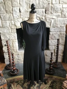Black Sleeveless Cocktail Dress Pretty Draped Shawl 20 30” Chest - Picture 1 of 12