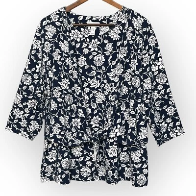 D&Co. Camiseta sin mangas estampada con corbata frontal y corbata para mujer talla 1X azul floral Foto 1 de 4