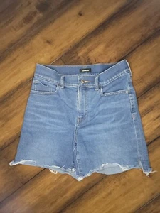 Express Women's  High Waisted Dark Wash Raw Hem Jean Shorts,  Size  0 Express - Picture 1 of 4