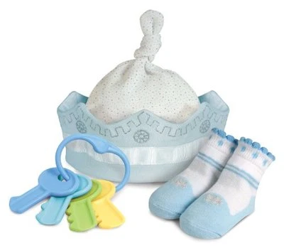 Stephan Baby Royalty Col. Knit Crown, Socks and Rattle Gift Set, 0-6 Months - Image 1 of 2