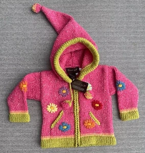 Invisible World NWT Girl Size 1 Otavalo Flower Pink Hand Made Sweater Ecuador - Picture 1 of 12