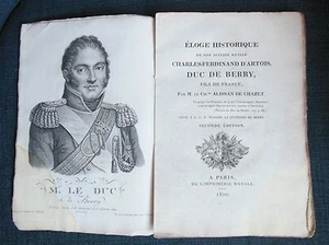ALISSAN DE CHAZET Charles-Ferdinand d'Artois DUC DE BERRY 1820 - Picture 1 of 2