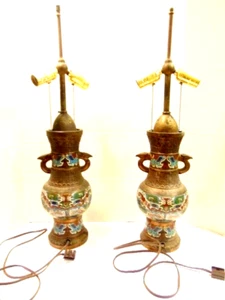 pair of old Japanese Champleve Enameled Table Lamps (no shades or finials) - Picture 1 of 16