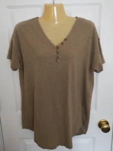 Knox Rose Women's Olive Green Short Sleeve V-Neck Top - Size Medium - Picture 1 of 3