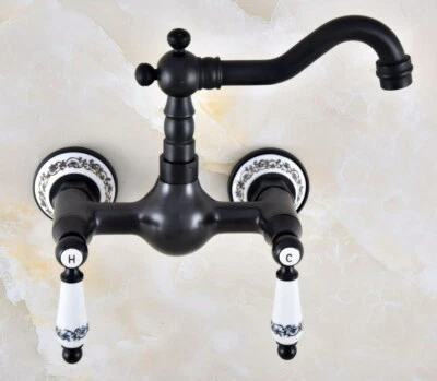 Oil Rubbed Brass Ceramic Lever Wall Mount Swivel Kitchen Tap Bath Faucet ynf864 - Image 1 of 4