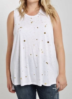 Camiseta sin mangas túnica Maitai dorada estampada lunares alta baja blanca más 1X - ¡Nueva! Foto 1 de 4