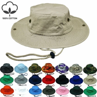 Unisex 100% Cotton Bucket Hat Fishing Camping Safari Boonie Sun Brim Summer Cap - Image 1 of 4