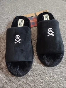 Women's dluxe by dearfoams Halloween Skull Slippers Black Memory Foam - Picture 1 of 14