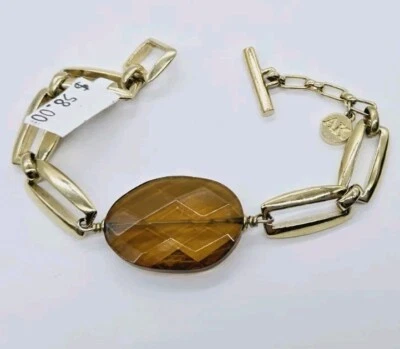 Pulsera Anne Klein tono dorado palanca 8 pulgadas piedra color ámbar facetada OSFM Foto 1 de 4