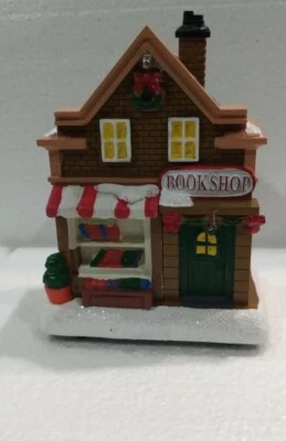 Christmas Village Scene Light Up Book Shop Building 13cm Mini World Collectables