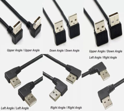 USB Cable A Male To A Male Right Angle 90° Plug High Speed 2.0 Lead 0.3/ 0.5m 1m - Image 1 of 4