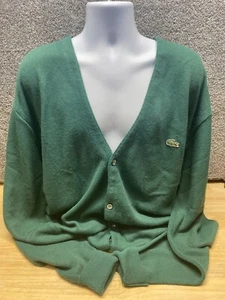 Vintage 91 Izod Lacoste Mens XL Acrylic Green Cardigan Button Front Sweater - Picture 1 of 14