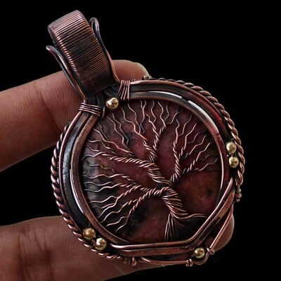 Colgante de Rodonita Árbol de la Vida Colgante Envuelto en Alambre de Cobre Regalo para Esposa Foto 1 de 4