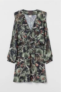New Johanna Ortiz x H&M Green Floral Tropical Flounce Smocked Dress Ruffle M - Picture 1 of 14