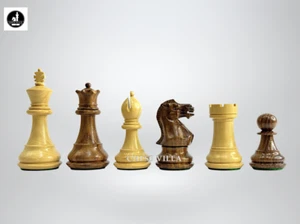 Juego de ajedrez Staunton profesional de 3" - Solo piezas de ajedrez - Palo de rosa dorado ponderado - Imagen 1 de 8