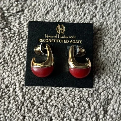 Brincos House of Harlow 1960 reconstituídos de ágata vermelha - Imagem 1 de 4