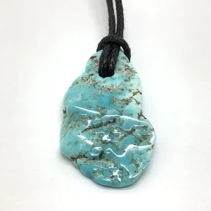 Sonora Mexico Turquoise Pebble Pendant Blue River Gem Stone Necklace #17 - Picture 1 of 8