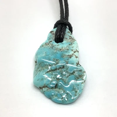 Sonora Mexico Turquoise Pebble Pendant Blue River Gem Stone Necklace #17 - Image 1 of 4