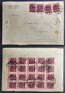1923 Germany Inflation Cover ties 24 stamps cd Rostock-Melbourne - Picture 1 of 3