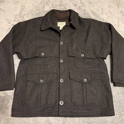 Vintage LL Bean Double Mackinaw Charcoal Wool Hunting Jacket Coat, Size Large - Image 1 of 4