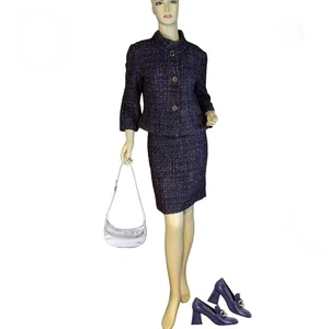 VICTOR ALFARO PURPLE TWEED PRINT SKIRT SUIT (12P) - Picture 1 of 13