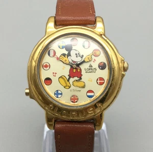 Vintage Lorus Disney Uhr Damen V421-0020 33mm goldfarben Leder neue Batterie - Bild 1 von 15