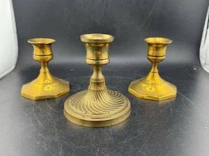 Vintage Brass Candlestick Holder Lot 3 Brass Mid Century Retro Candlesticks See - Picture 1 of 8