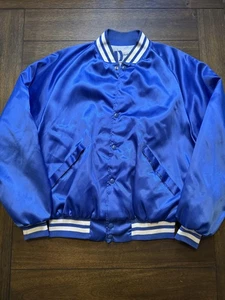 Vintage Dunbrooke Pla-Jac Jacket Mens Large Blue Satin Snap Front Made USA 90s - Picture 1 of 8