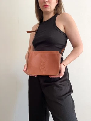 Винтажная кожаная сумка через плечо Yves Saint Laurent с логотипом YSL желтовато-коричневая коричневая сумка-пошет - Изображение 1 из 4