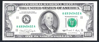 1990 $100 DALLAS FEDERAL RESERVE NOTE ~ SUPERB MARGINS GEM CRISP UNCIRCULATED - Image 1 of 2