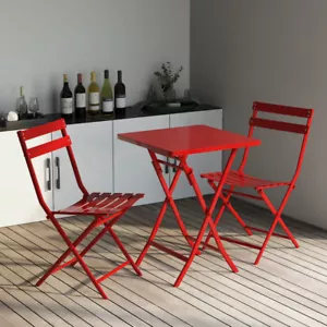 3 Piece Patio Bistro Set of Foldable Square Table and Chairs, Red - Picture 1 of 6