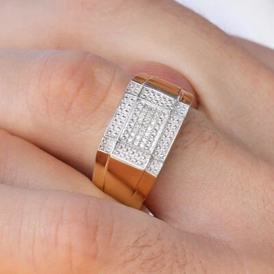 0.21CTW Natural Diamond 10K Gold Two-Tone Rectangular Sections Men's Signet Ring - Image 1 of 4