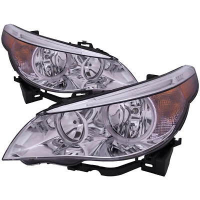 Headlight Set Chrome With Clear Lens Left Right Pair For 2004-2007 BMW 5 Series - Image 1 of 4