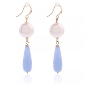 ZARD Blue Quartz Natural Gemstone Dangle  Hook Earrings