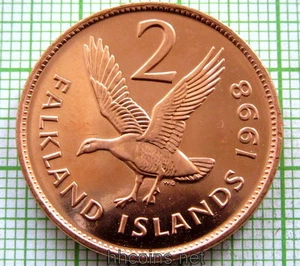 FALKLAND ISLANDS Elizaabeth II 1998 2 PENCE, UPLAND GOOSE, UNC - Picture 1 of 6