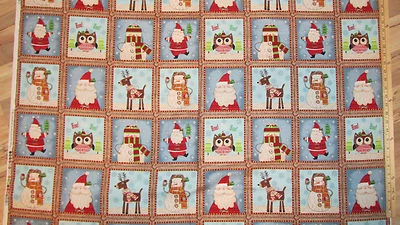 Bundle Up Snowman Santa Reindeer Owl Christmas Fabric Squares 23"  #25598 - Image 1 of 2