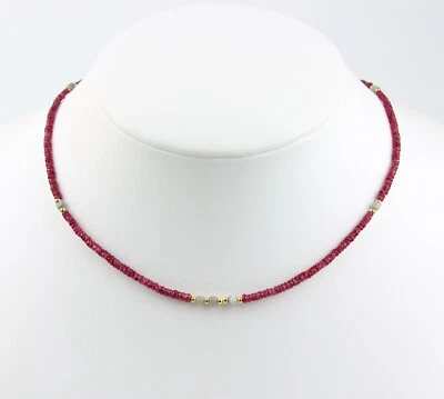 Ruby Chain with White Rohdiamant Dice Faceted Gemstone Red Necklace 17 7/8in - Image 1 of 4