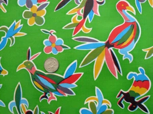 GREEN AZTEC ANIMALS VINYL OILCLOTH TABLECLOTHS DINING PATIO 6 SIZES 48x48-108 - Picture 1 of 8