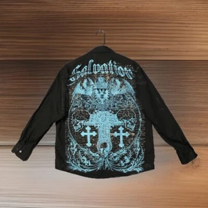 EIGHTY EIGHT SHIRT SALVATION Mens XL LONG SLEEVE Tattoo Print Black BG Blue - Picture 1 of 11