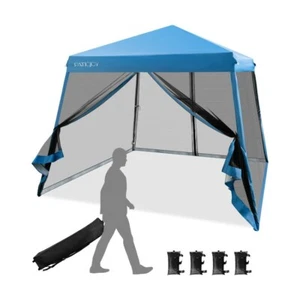 10 x 10' Portable Pop Up Canopy Tent Heavy Duty w/Mesh Sidewalls and Roller Bag - Picture 1 of 10