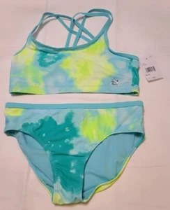 Zero Xposur Girls Two-piece Bathing Suit Size 16 XL tie dye teal yellow lime - Picture 1 of 5