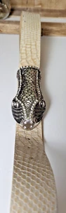 Vintage Snake Head Buckle Belt Cream Leather Made in Italy Snakeskin detail - Picture 1 of 9